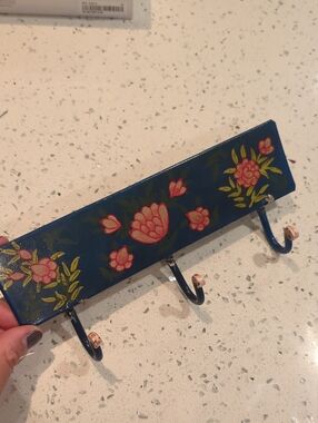 Floral Navy Blue Wall Hook Rack